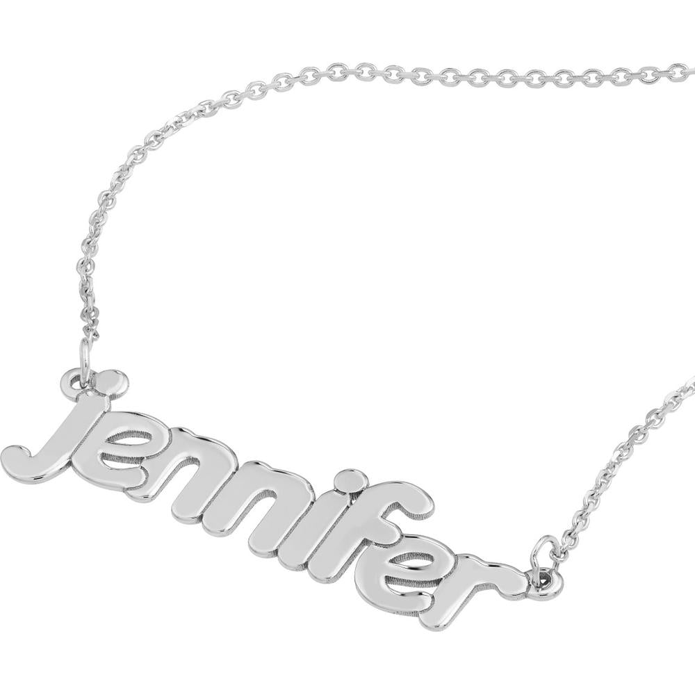Olas d'Oro - 14K White Gold 5mm Bubble Font Nameplate Necklace - 2.10 Grams Total Weight