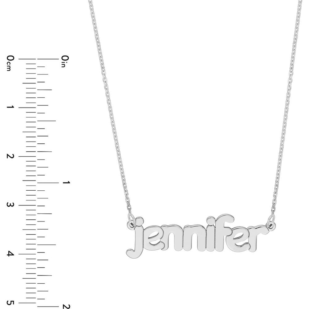 Olas d'Oro - 14K White Gold 5mm Bubble Font Nameplate Necklace - 2.10 Grams Total Weight