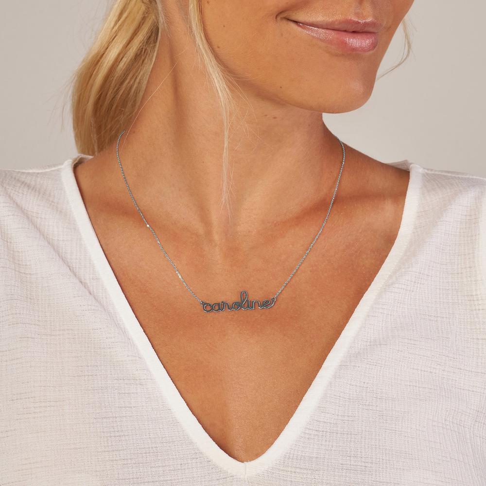 Olas d'Oro - 14K White Gold 5mm Doodle Nameplate Necklace - Customizable Playful Design