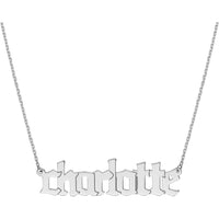 Olas d'Oro - 14K White Gold 5mm Gothic Nameplate Necklace Adjustable 16-18 Inches