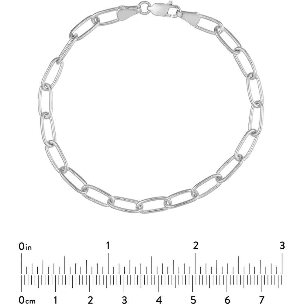 Olas d'Oro - 14K White Gold 5mm Paper Clip Chain Bracelet with Lobster Clasp - 7.50" Length