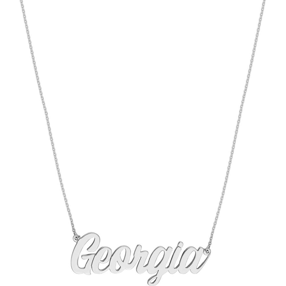 Olas d'Oro - 14K White Gold 5mm Script Font Nameplate Necklace - Customizable