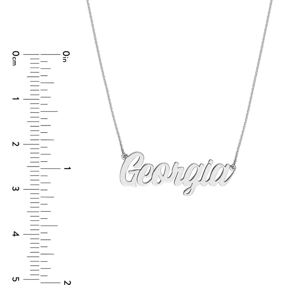Olas d'Oro - 14K White Gold 5mm Script Font Nameplate Necklace - Customizable