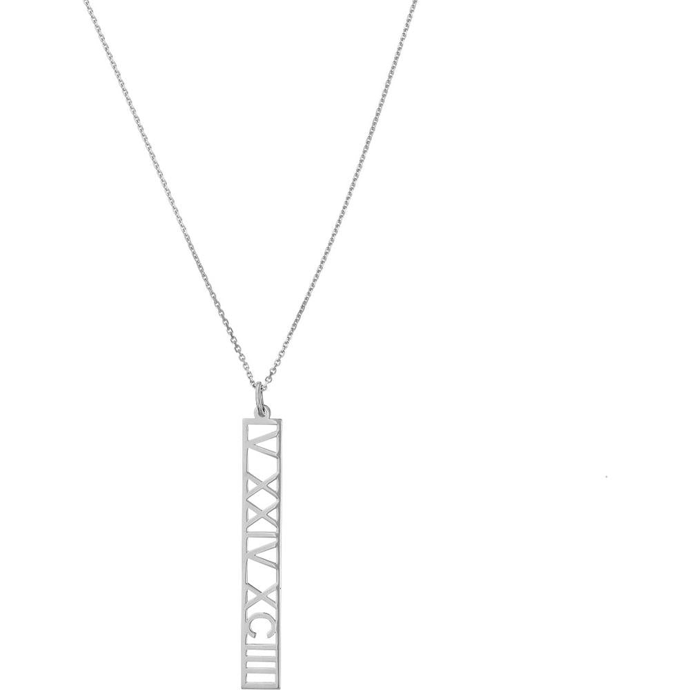 Olas d'Oro - 14K White Gold 5mm Vertical Roman Numeral Pendant Necklace