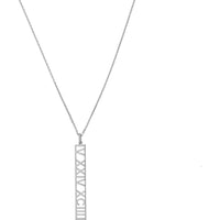 Olas d'Oro - 14K White Gold 5mm Vertical Roman Numeral Pendant Necklace