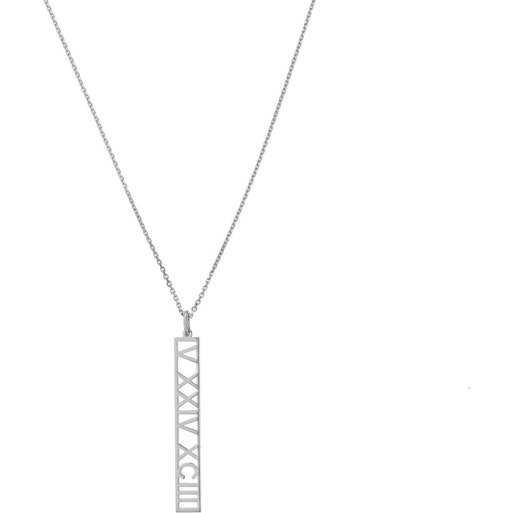 Olas d'Oro - 14K White Gold 5mm Vertical Roman Numeral Pendant Necklace