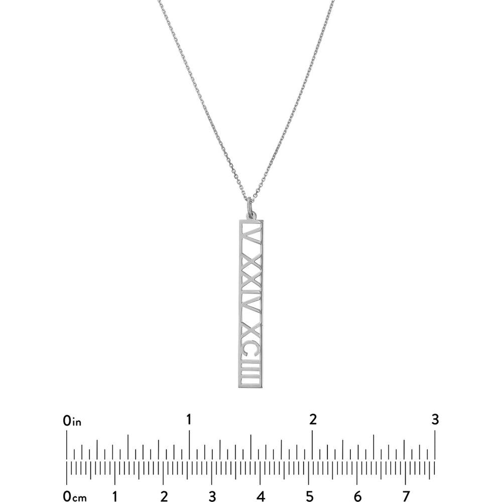 Olas d'Oro - 14K White Gold 5mm Vertical Roman Numeral Pendant Necklace