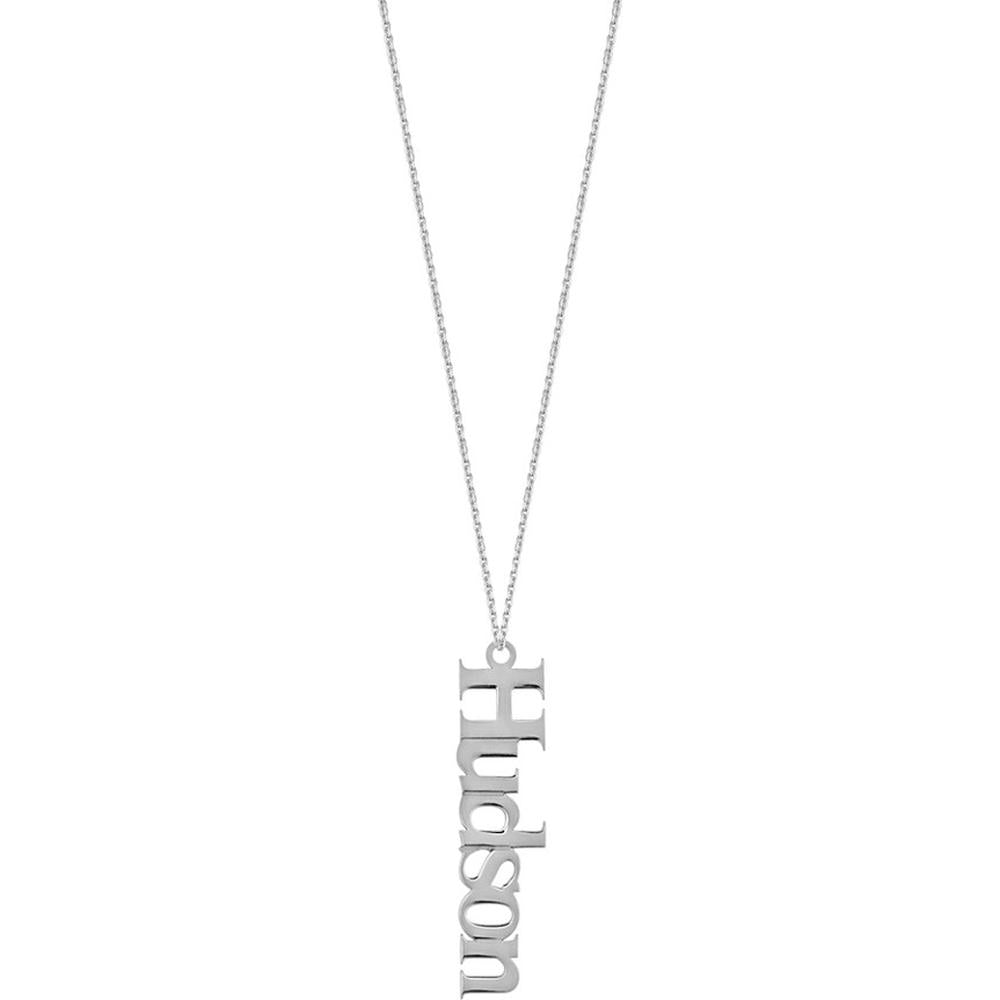 Olas d'Oro - 14K White Gold 5mm Vertical Typewriter Font Custom Pendant Necklace - Personalized Design
