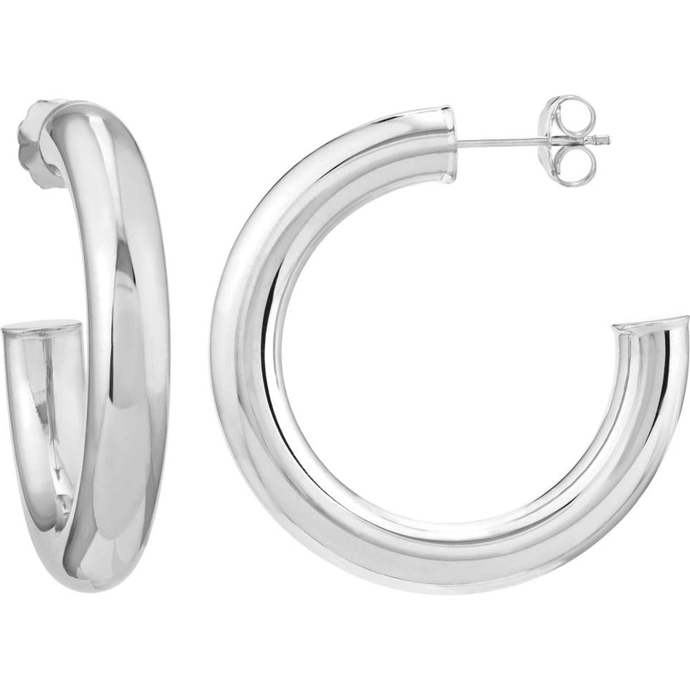 Olas d'Oro - 14K White Gold 5mm x 30mm Tube Hoop Earrings - 3.84 Grams