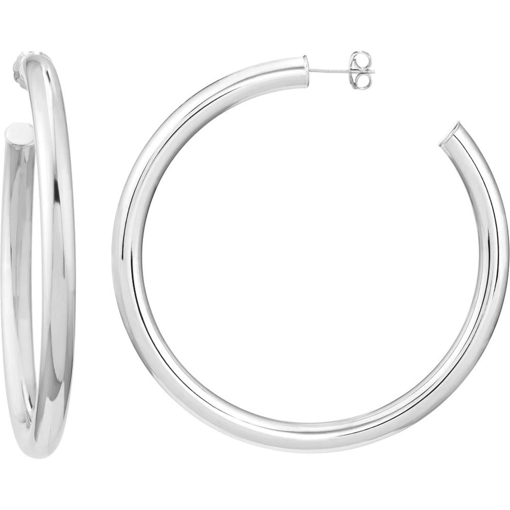 Olas d'Oro - 14K White Gold 60mm Tube Hoop Earrings - 8.80 Grams Weight