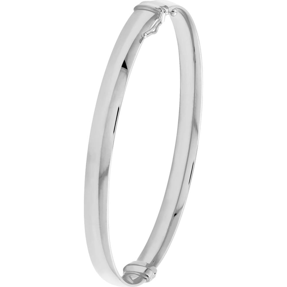 Olas d'Oro - 14K White Gold 6mm Flat Oval Tube Bangle - 5.40 Grams Weight