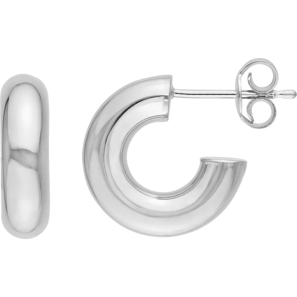 Olas d'Oro - 14K White Gold 6mm Polished Open Hoop Earrings - Lightweight Design