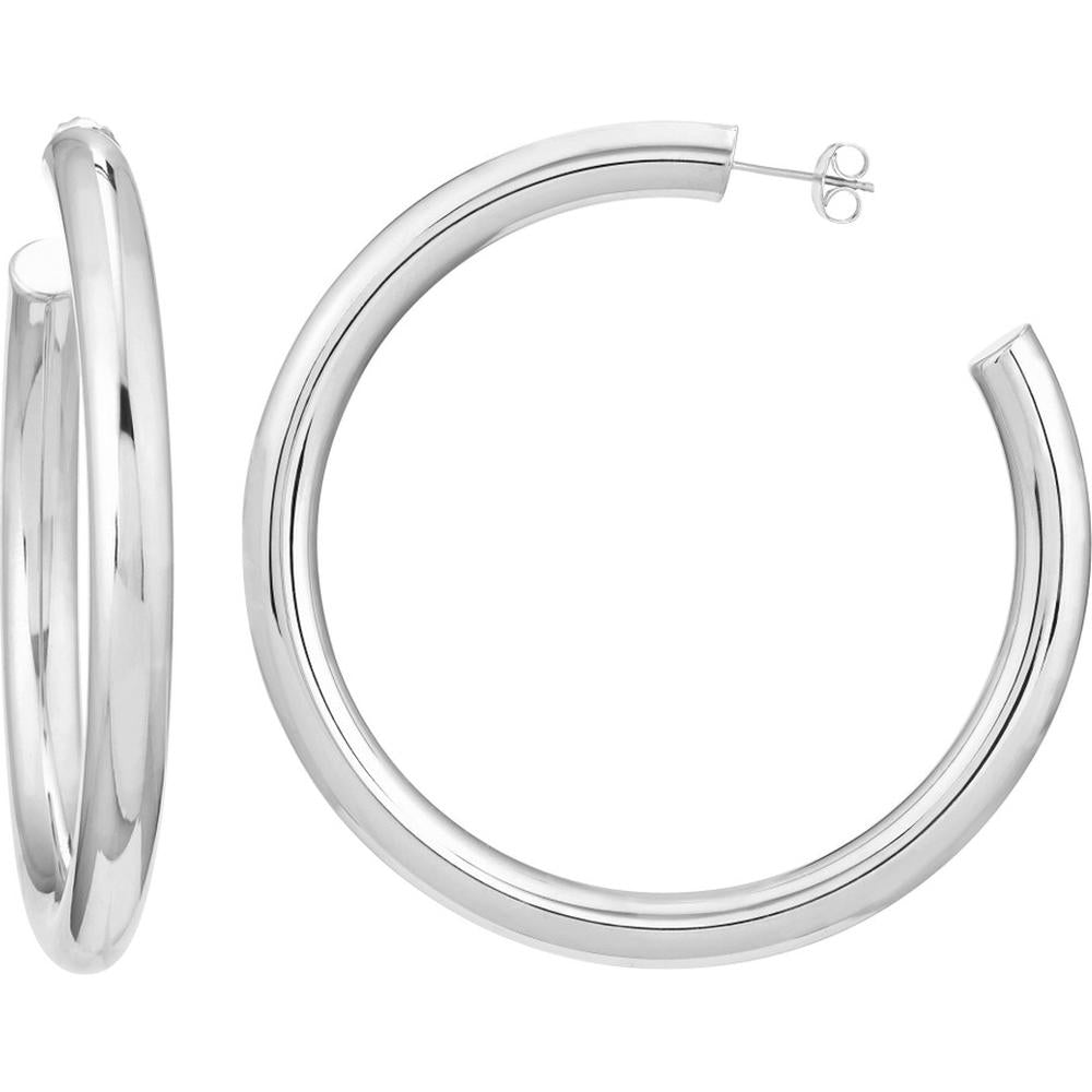 Olas d'Oro - 14K White Gold 6mm x 60mm Tube Hoop Earrings - 10.75 Grams Total Weight