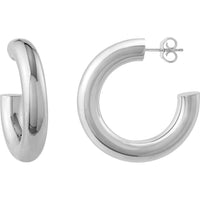 Olas d'Oro - 14K White Gold 6x30mm Polished Open Hoop Earrings - 5.40 Grams Total Weight