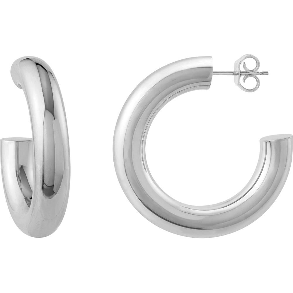 Olas d'Oro - 14K White Gold 6x30mm Polished Open Hoop Earrings - 5.40 Grams Total Weight