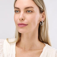 Olas d'Oro - 14K White Gold 6x30mm Polished Open Hoop Earrings - 5.40 Grams Total Weight