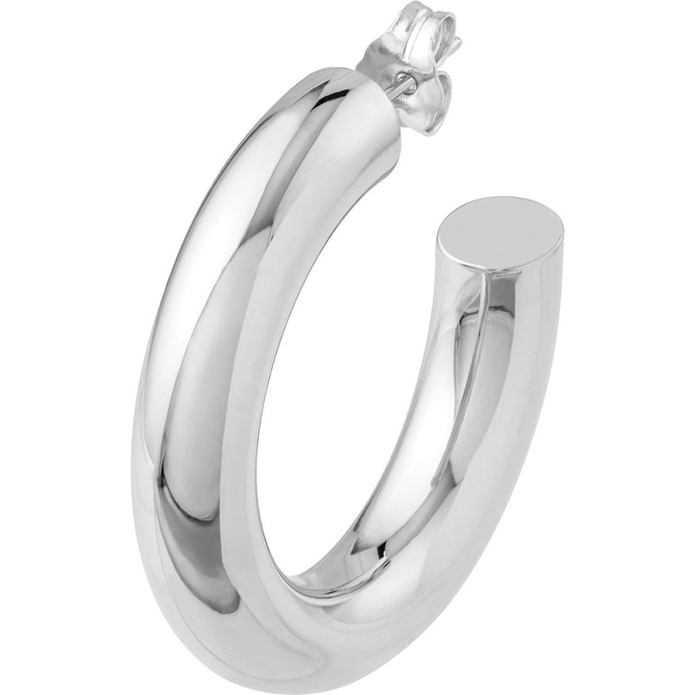 Olas d'Oro - 14K White Gold 6x30mm Polished Open Hoop Earrings - 5.40 Grams Total Weight