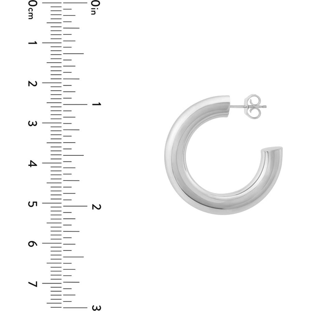 Olas d'Oro - 14K White Gold 6x30mm Polished Open Hoop Earrings - 5.40 Grams Total Weight