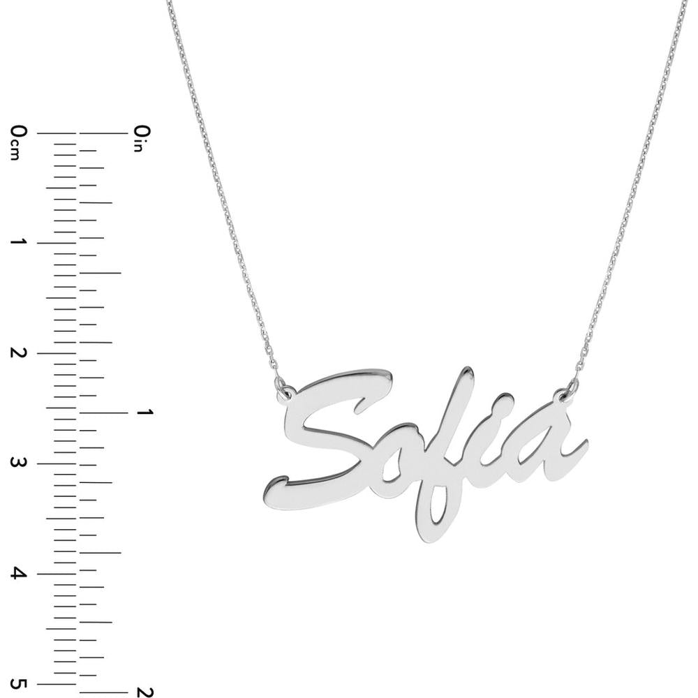 Olas d'Oro - 14K White Gold 7mm Brush Font Nameplate Necklace with Adjustable Chain - Personalized Custom Pendant