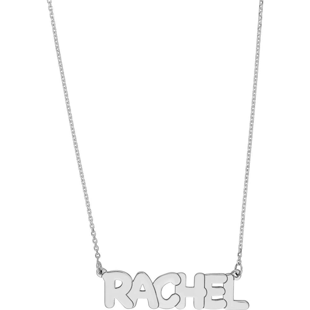 Olas d'Oro - 14K White Gold 7mm Bubble Font Nameplate Necklace - Customizable