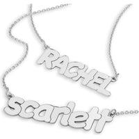 Olas d'Oro - 14K White Gold 7mm Bubble Font Nameplate Necklace - Customizable