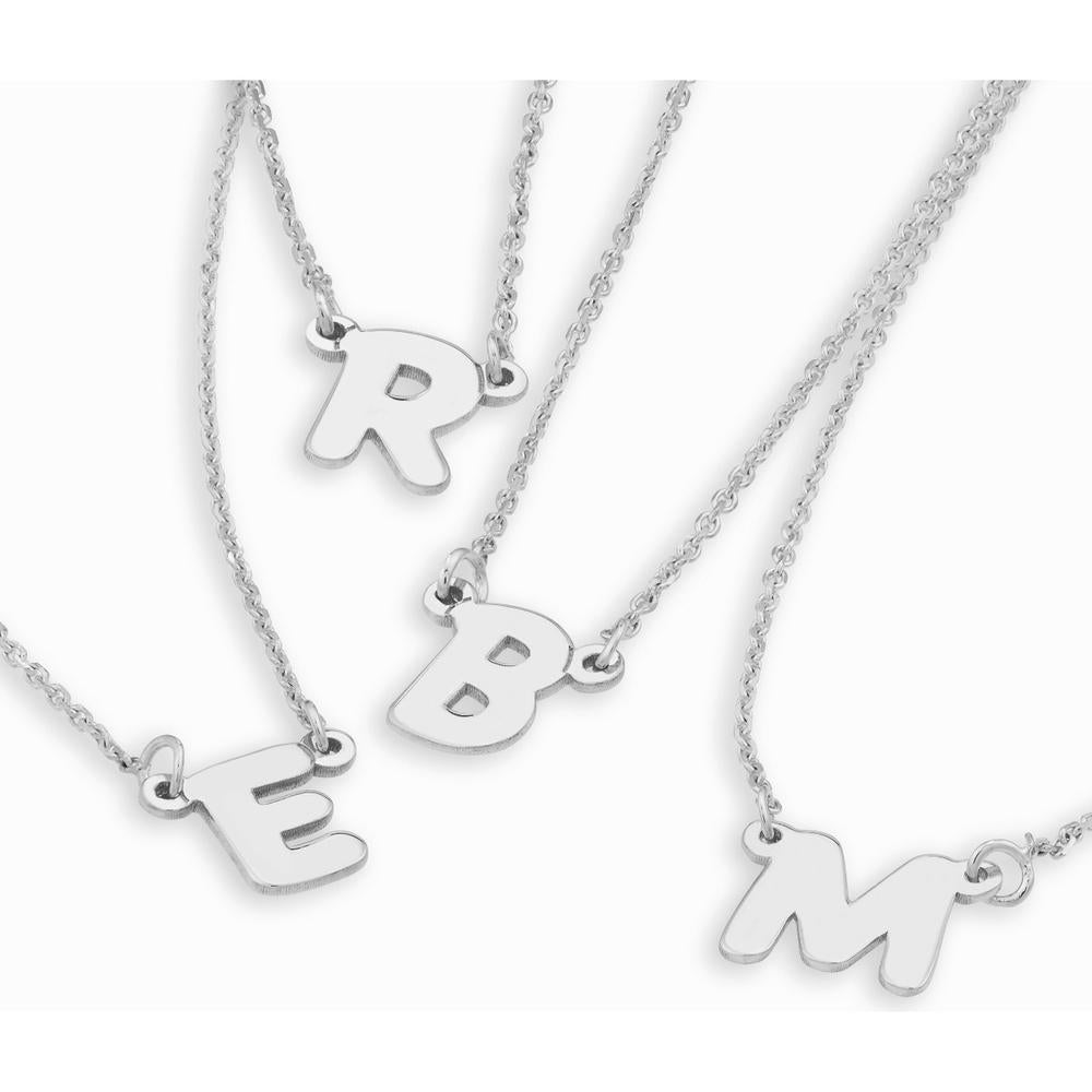 Olas d'Oro - 14K White Gold 7mm Bubble Font Nameplate Necklace - Customizable