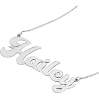 Olas d'Oro - 14K White Gold 7mm Cursive Nameplate Necklace - Adjustable 16-18 inches