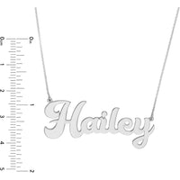 Olas d'Oro - 14K White Gold 7mm Cursive Nameplate Necklace - Adjustable 16-18 inches