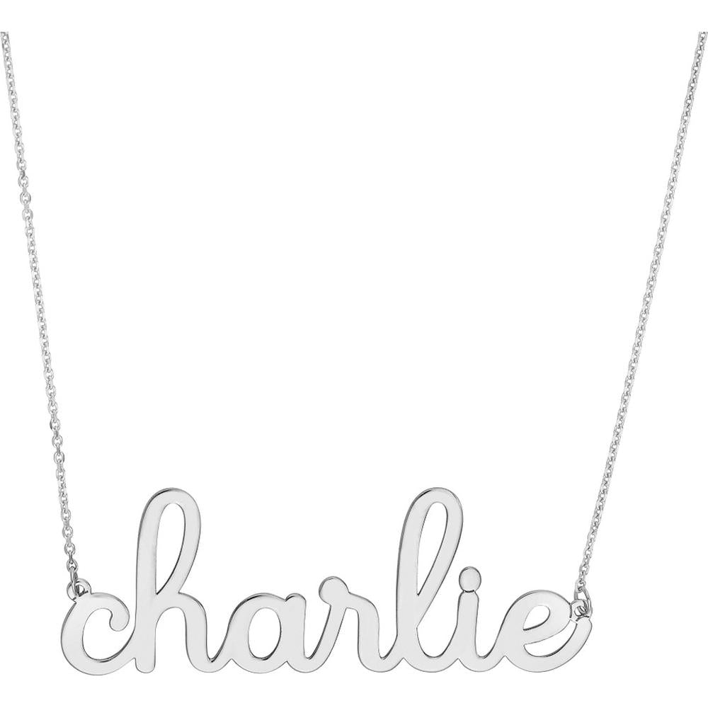 Olas d'Oro - 14K White Gold 7mm Doodle Nameplate Necklace - Customizable