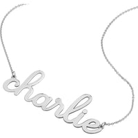 Olas d'Oro - 14K White Gold 7mm Doodle Nameplate Necklace - Customizable
