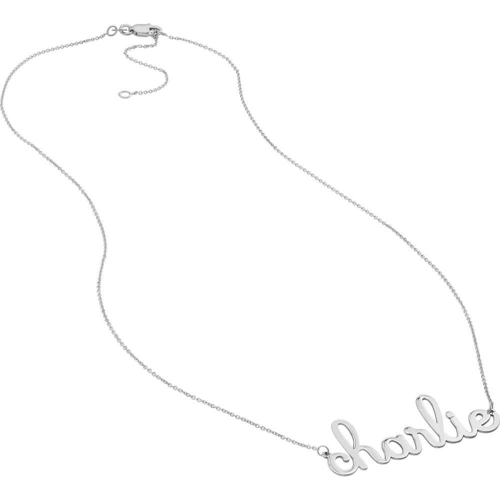 Olas d'Oro - 14K White Gold 7mm Doodle Nameplate Necklace - Customizable