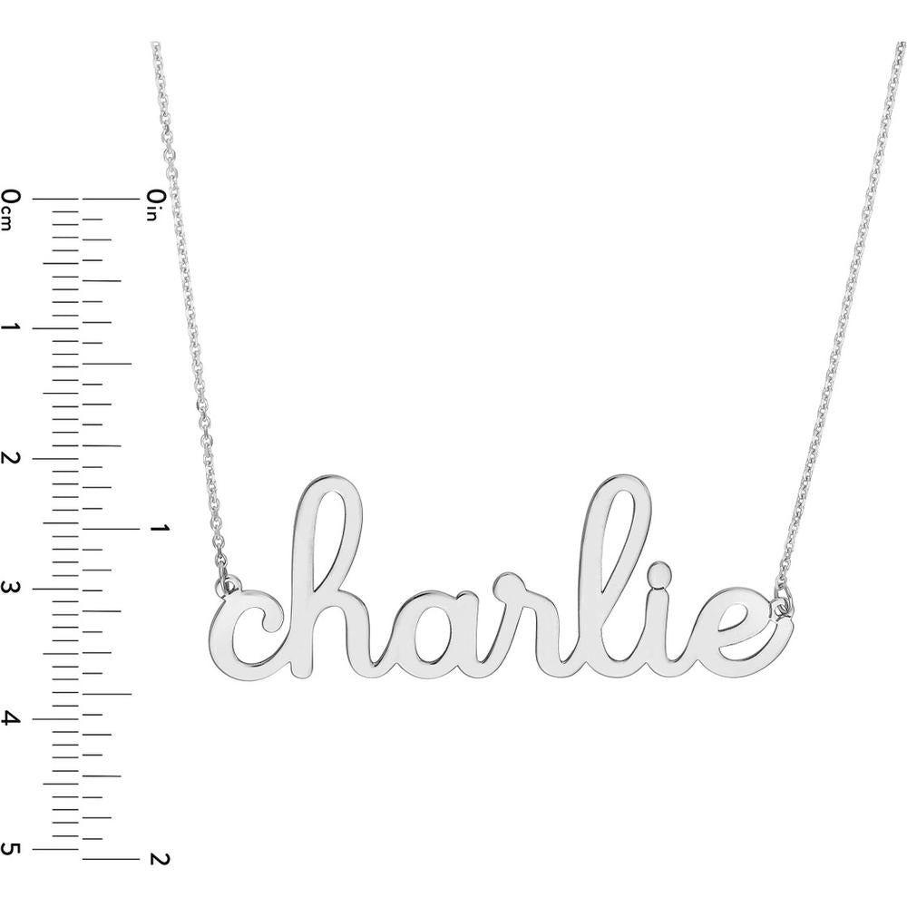 Olas d'Oro - 14K White Gold 7mm Doodle Nameplate Necklace - Customizable