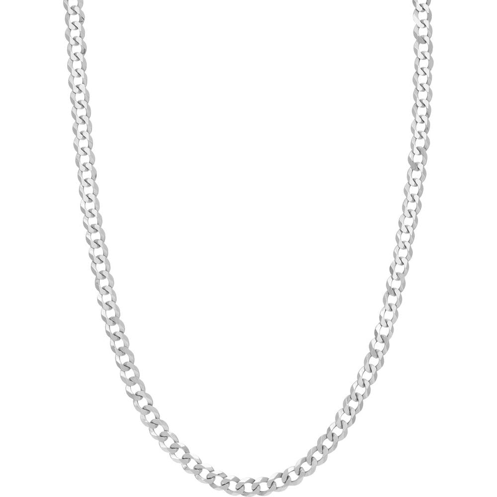 Olas d'Oro - 14K White Gold 7mm Flat Open Cuban Chain Necklace - 24" with Lobster Lock, 29.01 grams