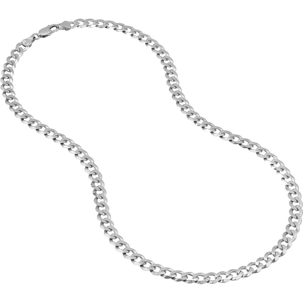 Olas d'Oro - 14K White Gold 7mm Flat Open Cuban Chain Necklace - 24" with Lobster Lock, 29.01 grams