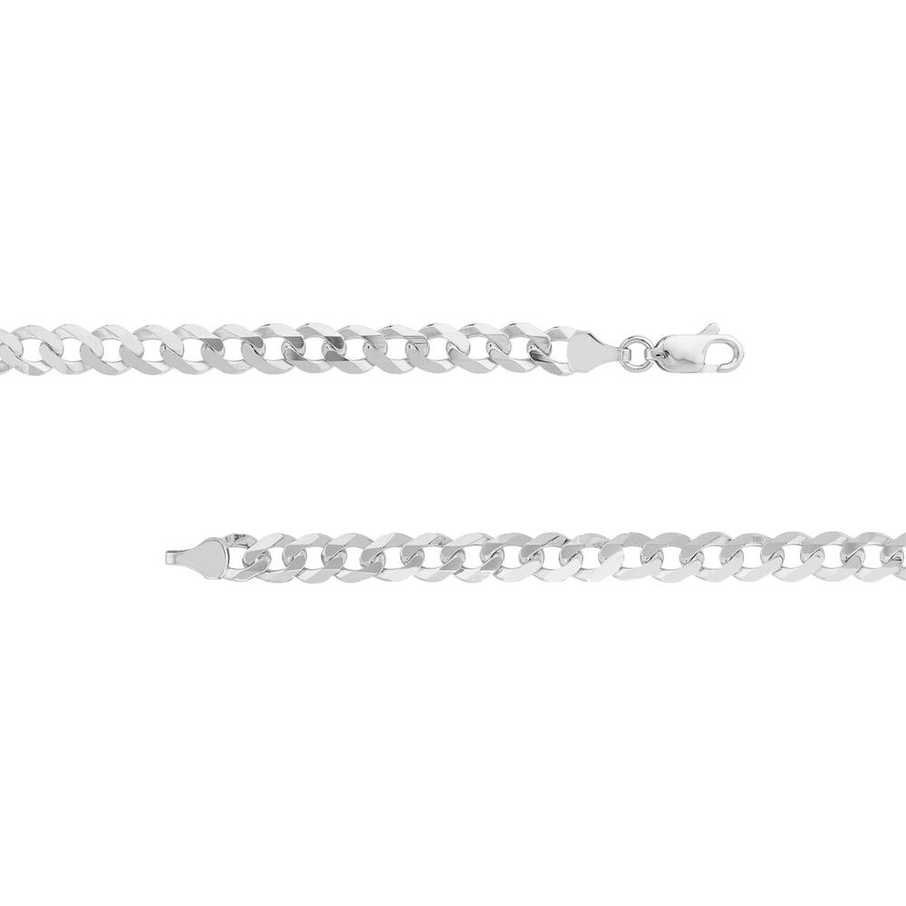 Olas d'Oro - 14K White Gold 7mm Flat Open Cuban Chain Necklace - 24" with Lobster Lock, 29.01 grams