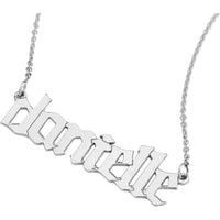 Olas d'Oro - 14K White Gold 7mm Gothic Nameplate Necklace - Customizable Adjustable Length