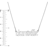 Olas d'Oro - 14K White Gold 7mm Gothic Nameplate Necklace - Customizable Adjustable Length
