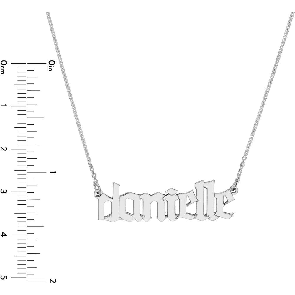 Olas d'Oro - 14K White Gold 7mm Gothic Nameplate Necklace - Customizable Adjustable Length