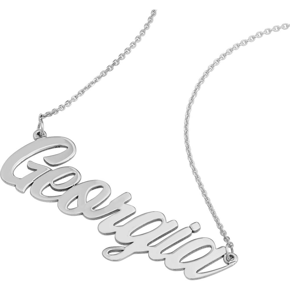 Olas d'Oro - 14K White Gold 7mm Script Font Nameplate Necklace
