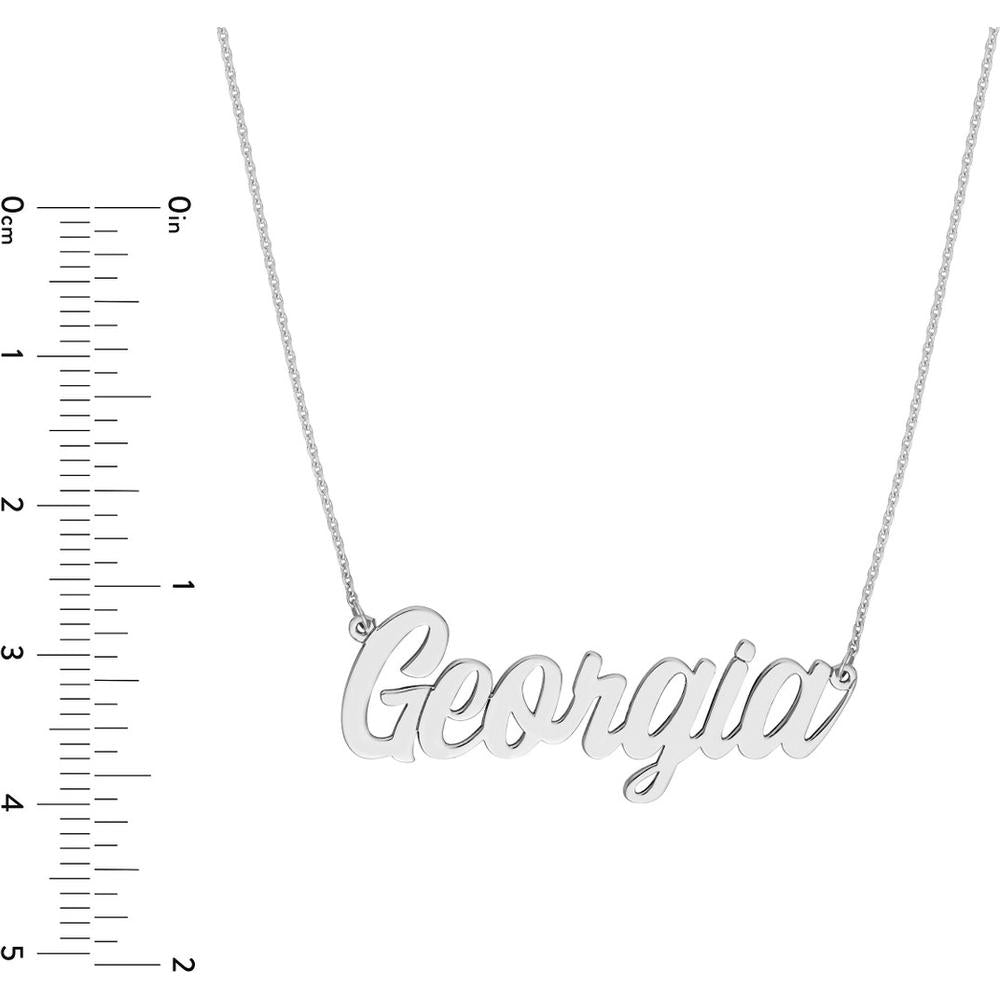 Olas d'Oro - 14K White Gold 7mm Script Font Nameplate Necklace