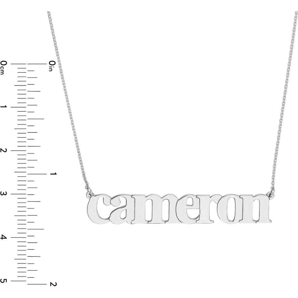 Olas d'Oro - 14K White Gold 7mm Typewriter Font Nameplate Necklace - Custom Personalized Design