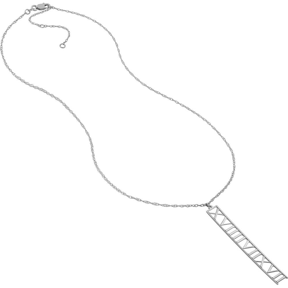 Olas d'Oro - 14K White Gold 7mm Vertical Roman Numeral Pendant Necklace - Fine Jewelry
