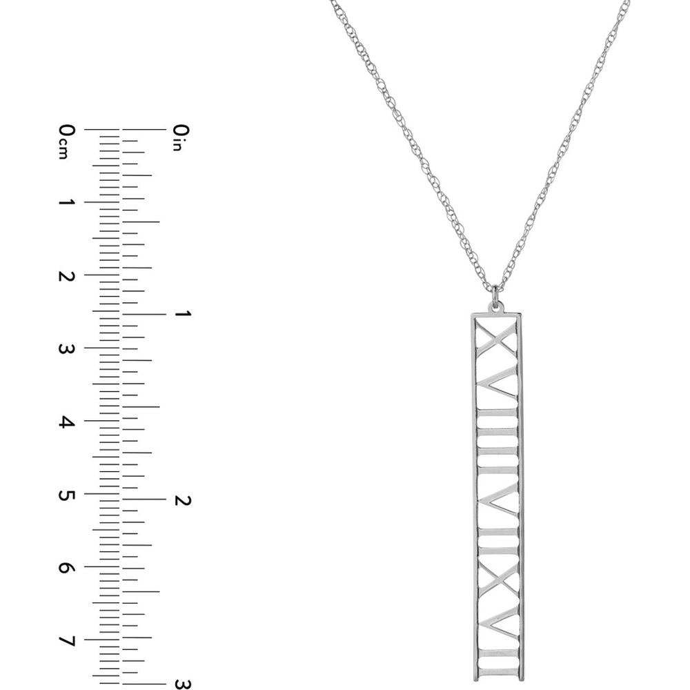Olas d'Oro - 14K White Gold 7mm Vertical Roman Numeral Pendant Necklace - Fine Jewelry