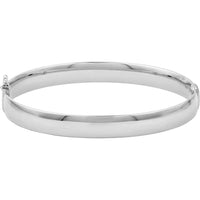 Olas d'Oro - 14K White Gold 8mm Flat Oval Tube Bangle Bold Minimalist Design with Smooth Polished Finish