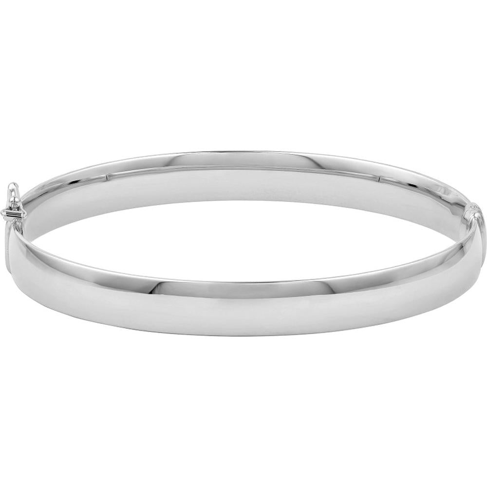 Olas d'Oro - 14K White Gold 8mm Flat Oval Tube Bangle Bold Minimalist Design with Smooth Polished Finish