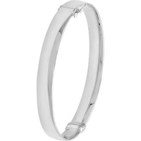Olas d'Oro - 14K White Gold 8mm Flat Oval Tube Bangle Bold Minimalist Design with Smooth Polished Finish