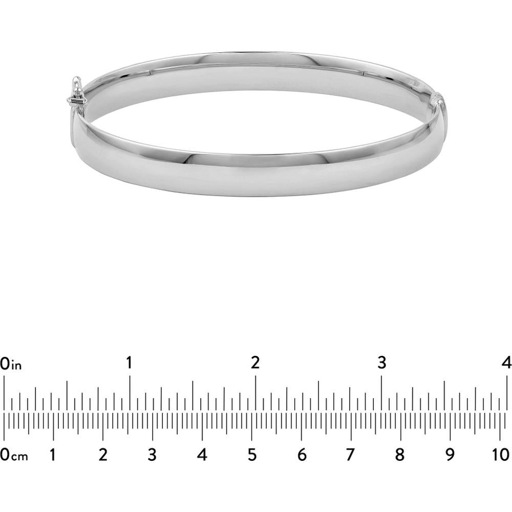 Olas d'Oro - 14K White Gold 8mm Flat Oval Tube Bangle Bold Minimalist Design with Smooth Polished Finish