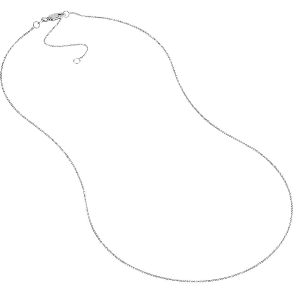 Olas d'Oro - 14K White Gold Adjustable 0.85mm Wheat Chain Necklace with Lobster Lock - 18"