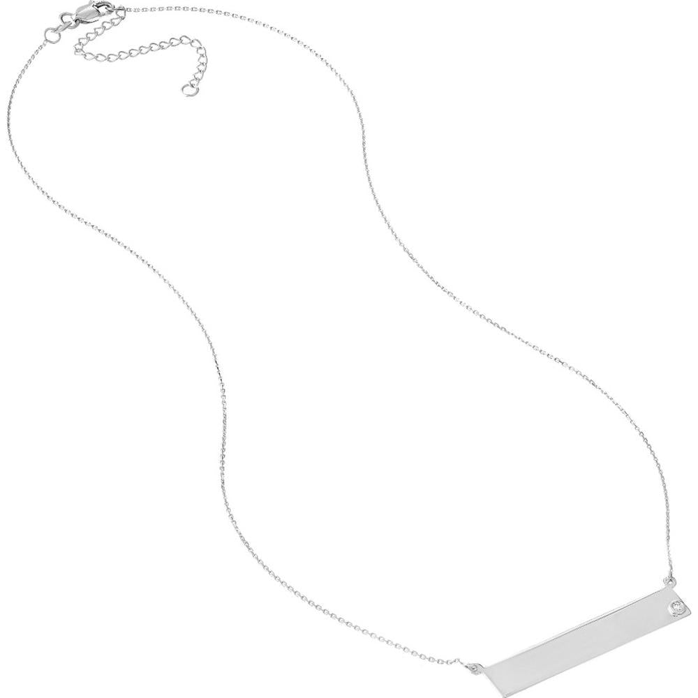 Olas d'Oro - 14K White Gold Adjustable 18" Bar Necklace with 2pt Diamond Accent