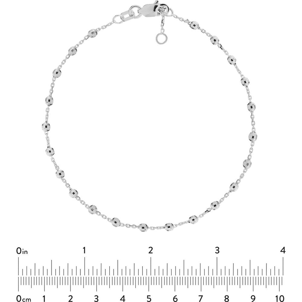 Olas d'Oro - 14K White Gold Adjustable Beaded Diamond Cut Bracelet 1.74 Grams Weight